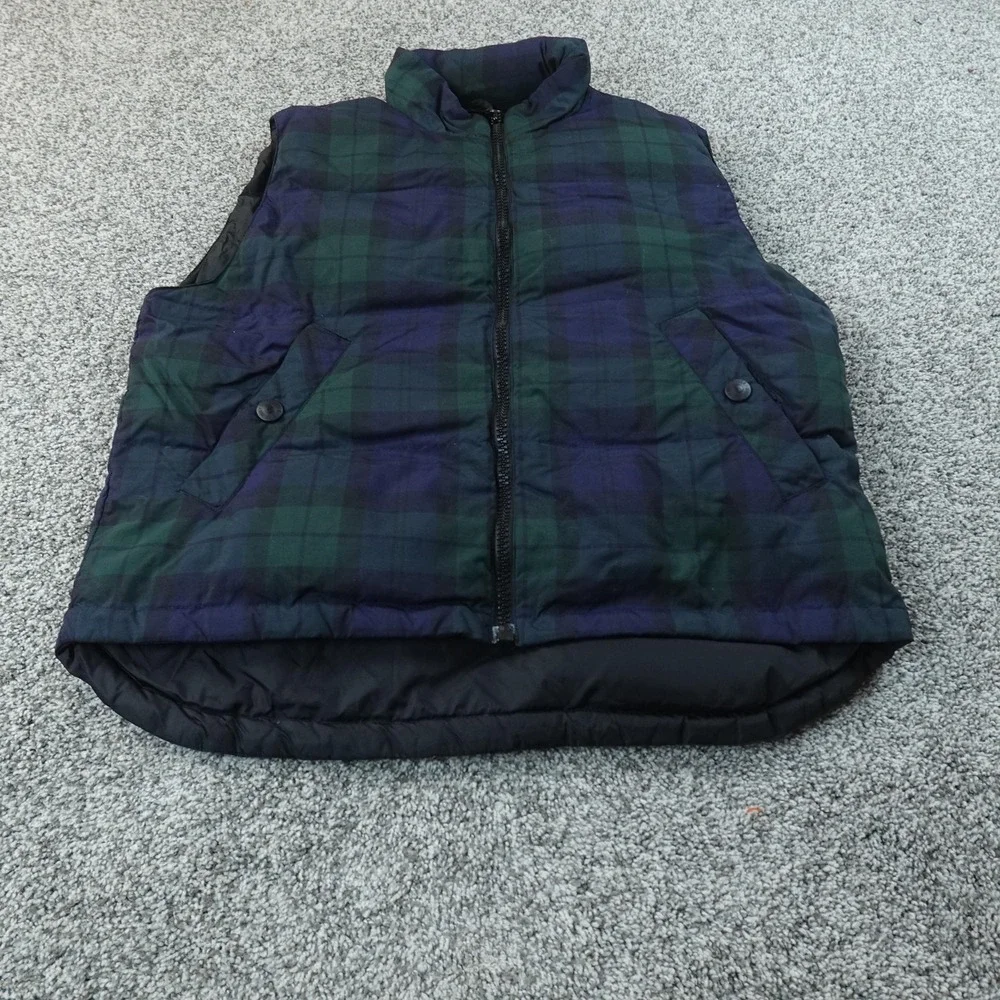 Eddie Bauer Vest Womens L Green Blackwatch Tartan Plaid Down Puffer Full Zip Top